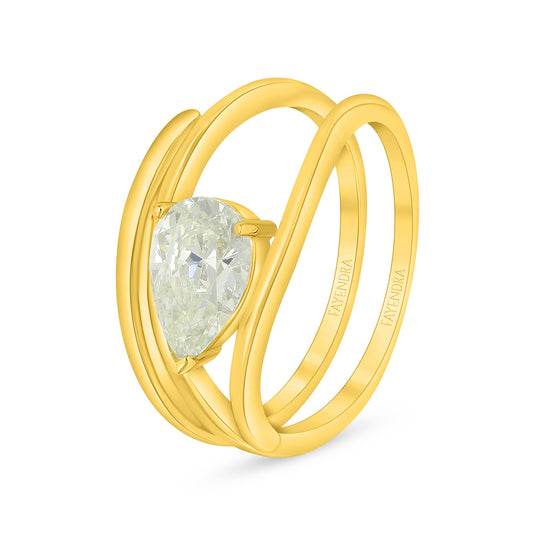 Sterling Silver 925 Ring Golden Plated Embedded With Yellow Diamond And White Zircon
