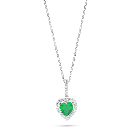 Sterling Silver 925 Necklace Rhodium Plated Embedded With Emerald Zircon And White Zircon