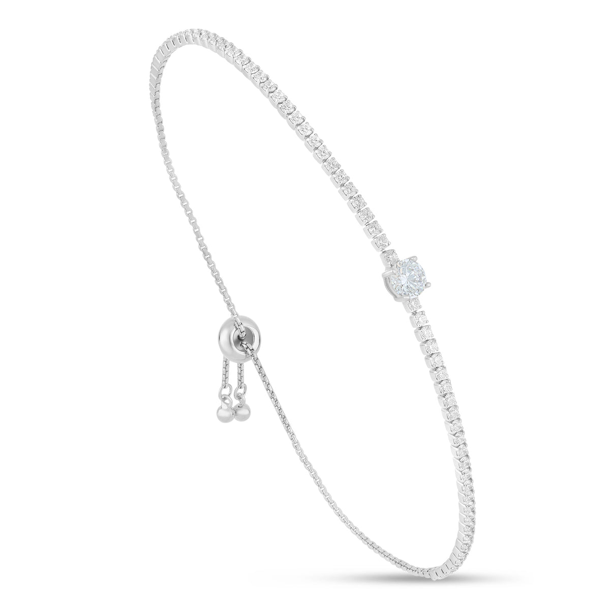 Sterling Silver 925 Bracelet Rhodium Plated Embedded With White Zircon