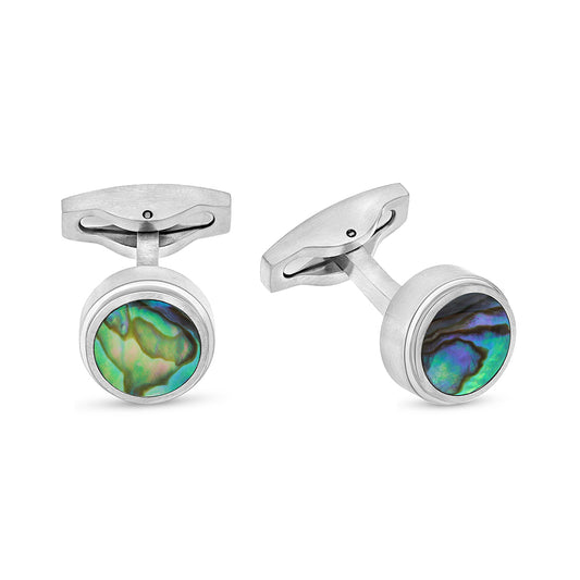 Stainless Steel Cufflink 316L Silver Color Embedded With Blue shell Matt Steel