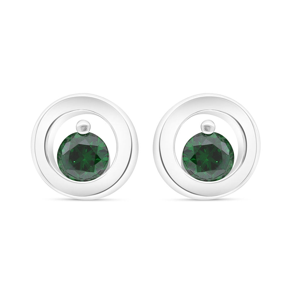 Sterling Silver 925 Earring Rhodium Plated Embedded With Emerald Zircon