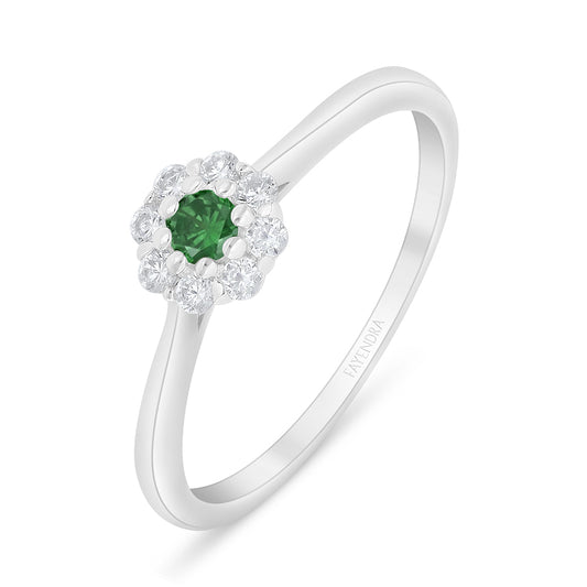 Sterling Silver 925 Ring Rhodium Plated Embedded With Emerald Zircon And White Zircon