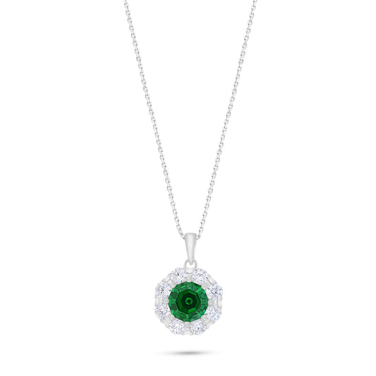 Sterling Silver 925 Necklace Rhodium Plated Embedded With Emerald Zircon And White Zircon