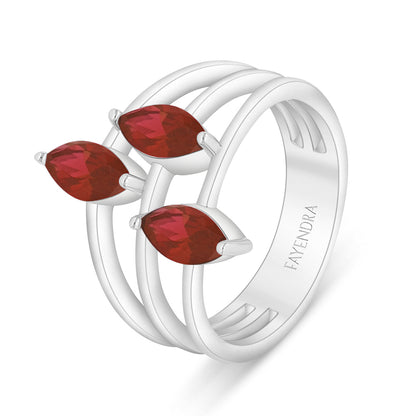 Sterling Silver 925 Ring Rhodium Plated Embedded With Ruby Corundum