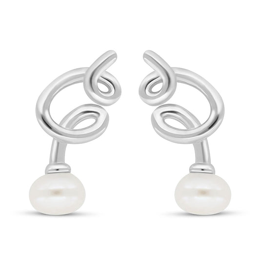 Sterling Silver 925 Earring Rhodium Plated Embedded With Fresh Water Pearl
