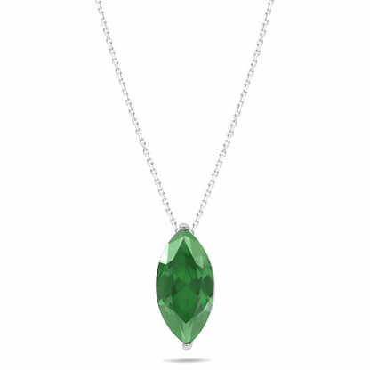 Sterling Silver 925 Necklace Rhodium Plated Embedded With Emerald Zircon