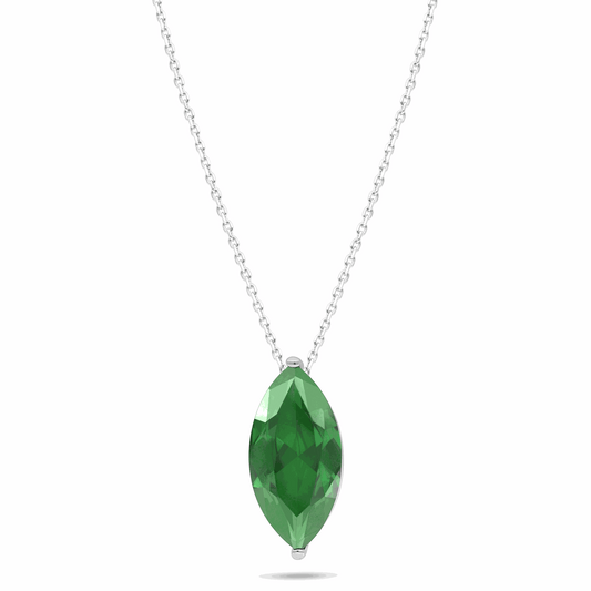 Sterling Silver 925 Necklace Rhodium Plated Embedded With Emerald Zircon