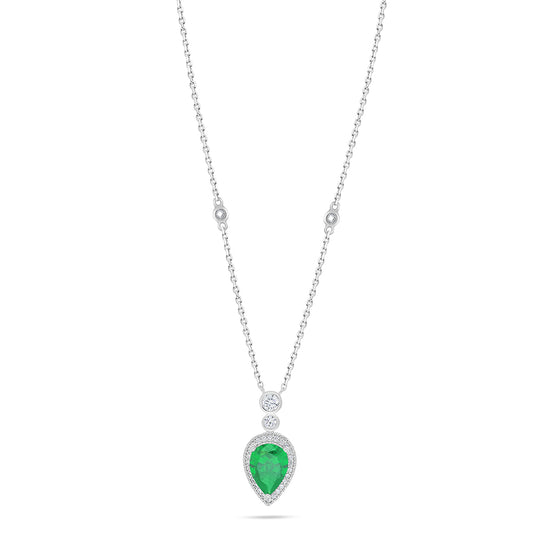 Sterling Silver 925 Necklace Rhodium Plated Embedded With Emerald Zircon And White Zircon