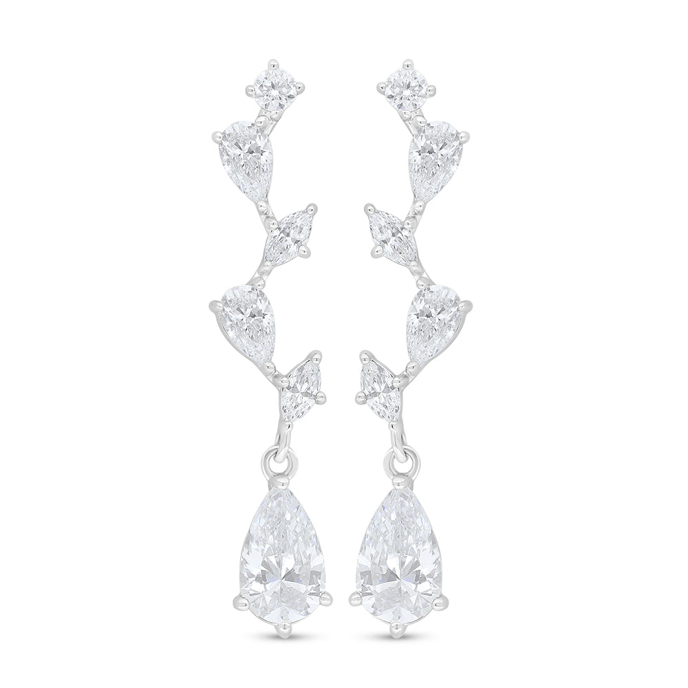 Sterling Silver 925 Earring Rhodium Plated Embedded With White Zircon