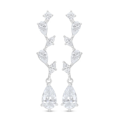 Sterling Silver 925 Earring Rhodium Plated Embedded With White Zircon