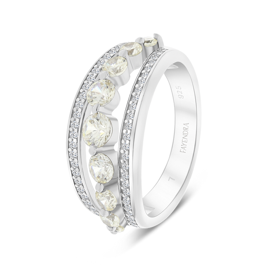 Sterling Silver 925 Ring Rhodium Plated Yellow Zircon