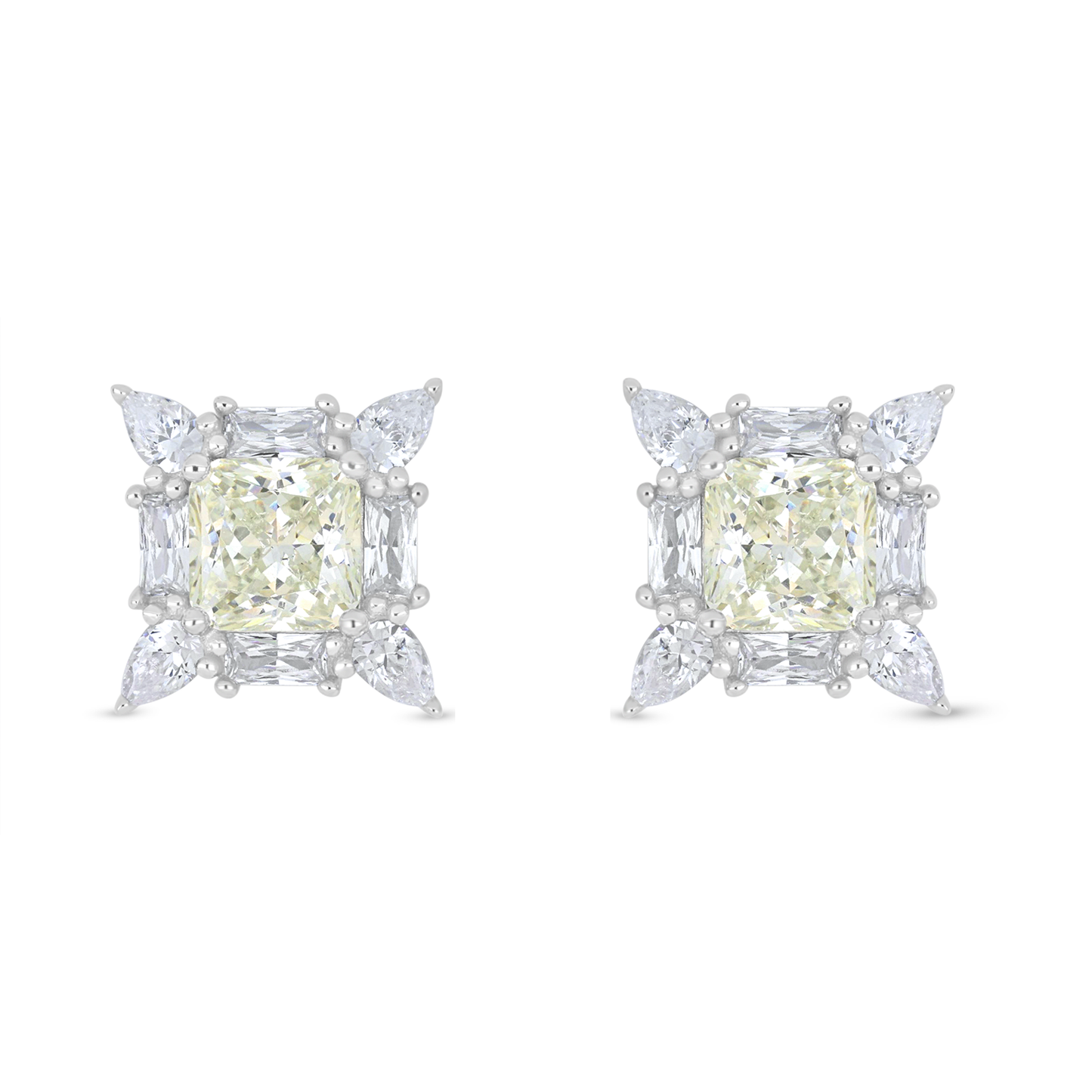 Sterling Silver 925 Earring Rhodium Plated Embedded With Diamond Zircon And White Zircon