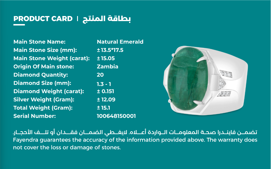 Sterling Silver 925 Men Ring Rhodium Plated Embedded With Natural Emerald And Natural Diamond