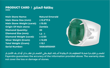 Sterling Silver 925 Men Ring Rhodium Plated Embedded With Natural Emerald And Natural Diamond