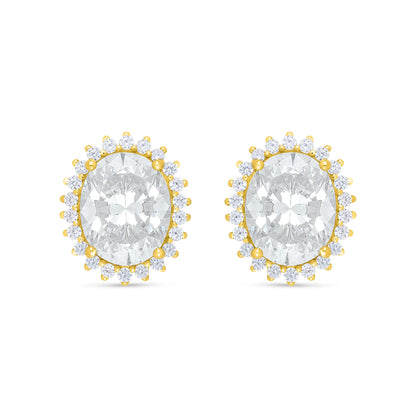 Sterling Silver 925 Earring Golden Plated Embedded With Diamond Zircon And White Zircon
