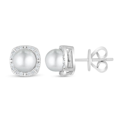 Sterling Silver 925 Earring Rhodium Plated Embedded With Natural White Pearl And White Zircon