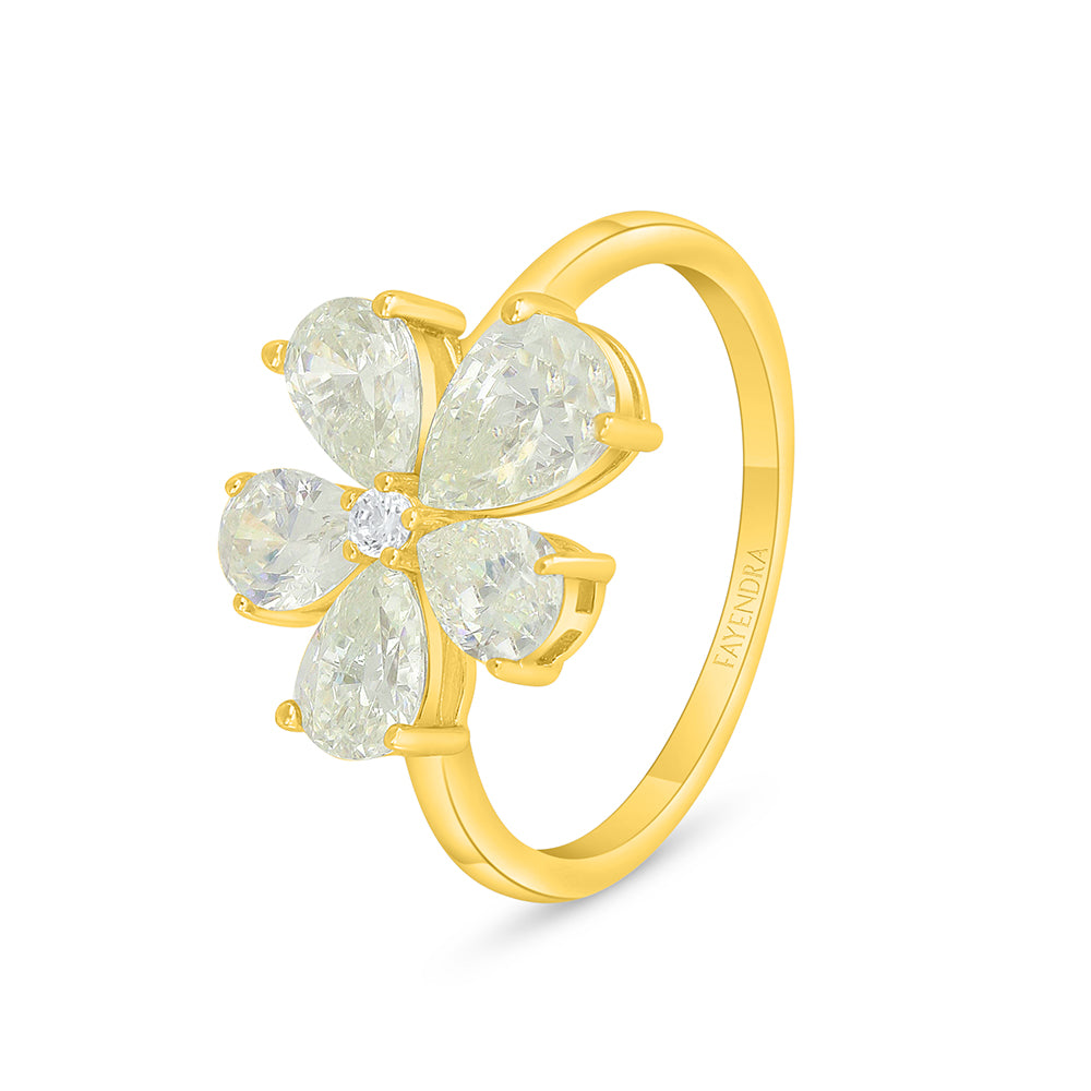 Sterling Silver 925 Ring Golden Plated Embedded With Diamond Zircon And White Zircon