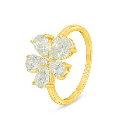 Sterling Silver 925 Ring Golden Plated Embedded With Diamond Zircon And White Zircon