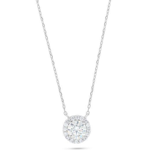 Sterling Silver 925 Necklace Rhodium Plated Embedded With Diamond Zircon And White Zircon