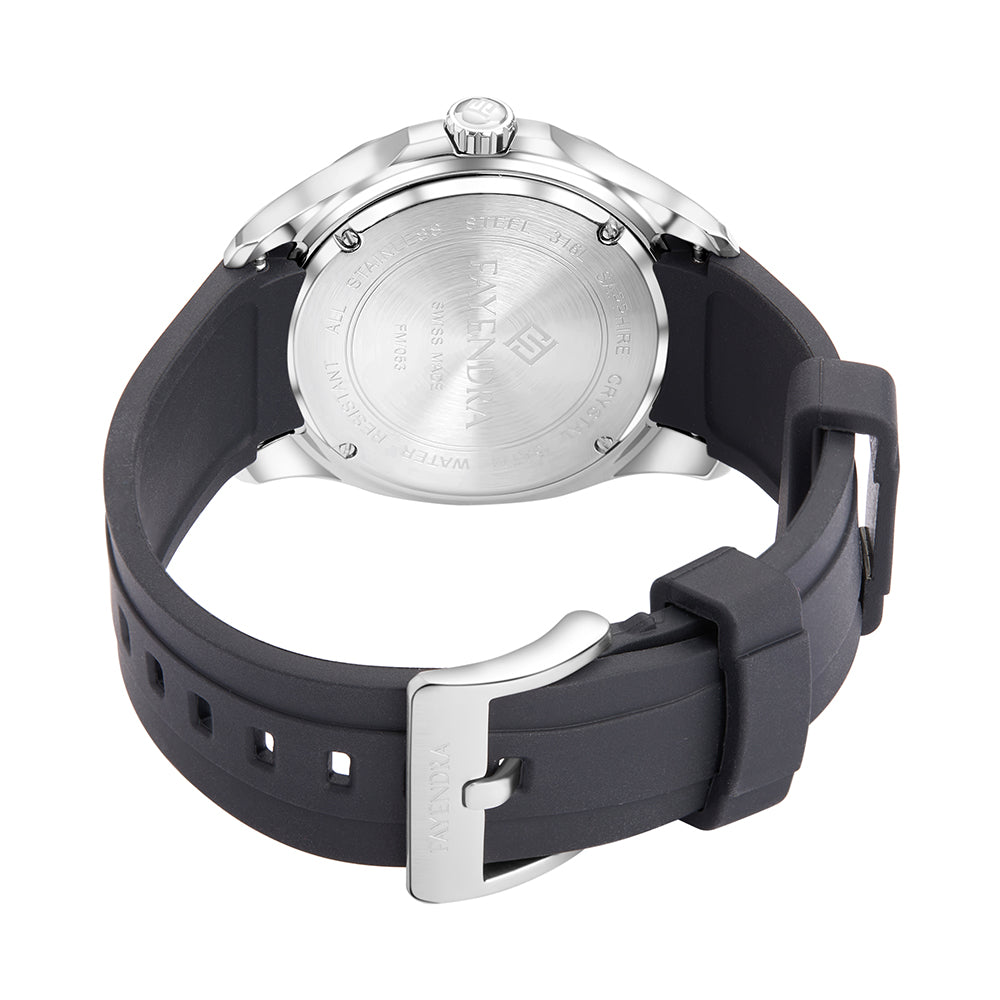 tainless Steel 316L Watch Silver Color, Black Rubber Strap For Men - WHITE MOP DIAL