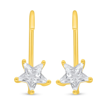 Sterling Silver 925 Earring Golden Plated Embedded With White Zircon