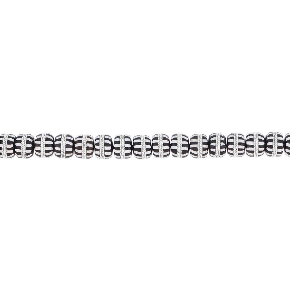 Rosary 100 Kuk Borhami 7*5 mm,Hand Inlaid Round Silver And White Enamel African Style, with Two Counters