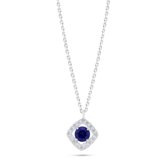 Sterling Silver 925 Necklace Rhodium Plated Embedded With Sapphire Corundum And White Zircon