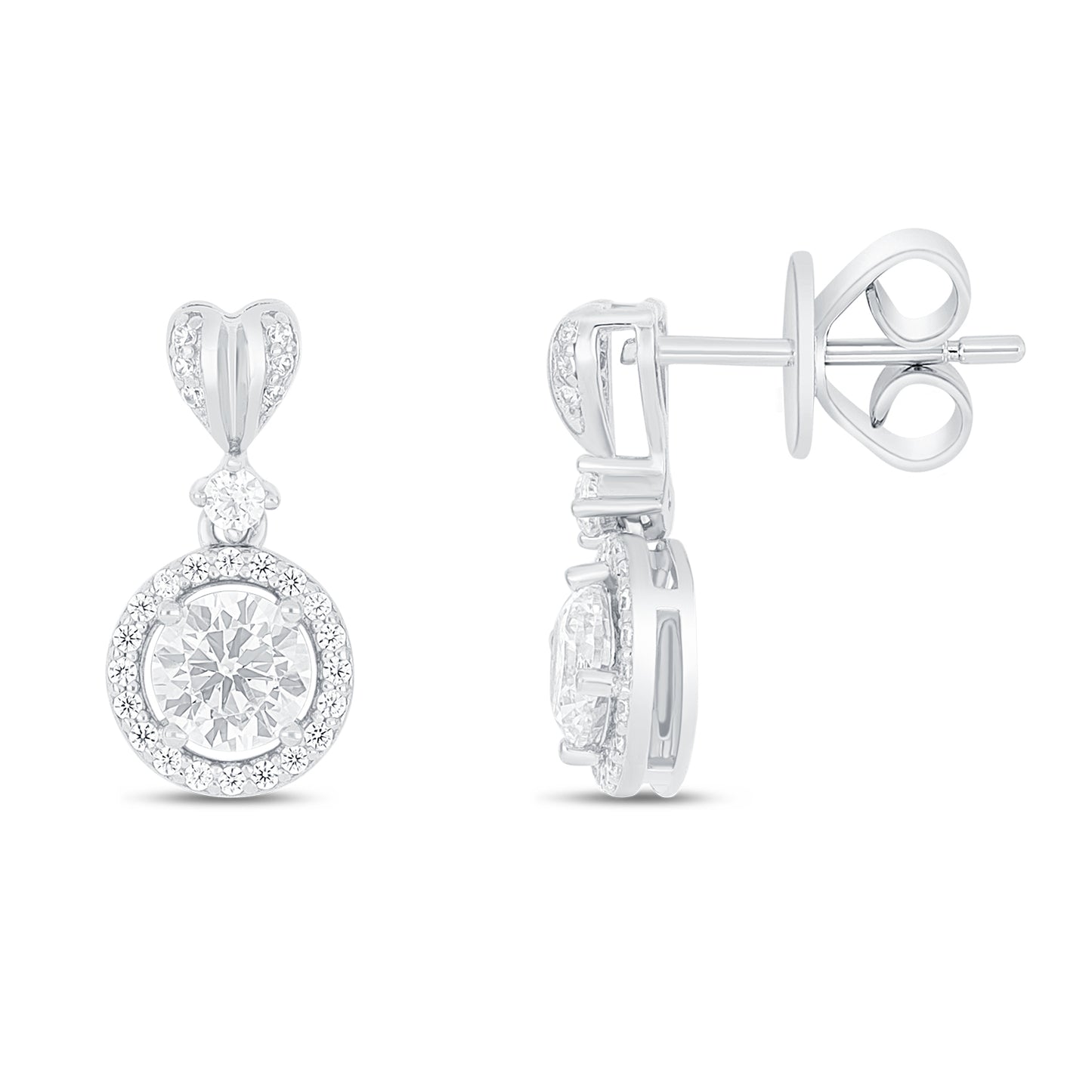 Sterling Silver 925 Earring Rhodium Plated Embedded With Diamond Zircon And White Zircon