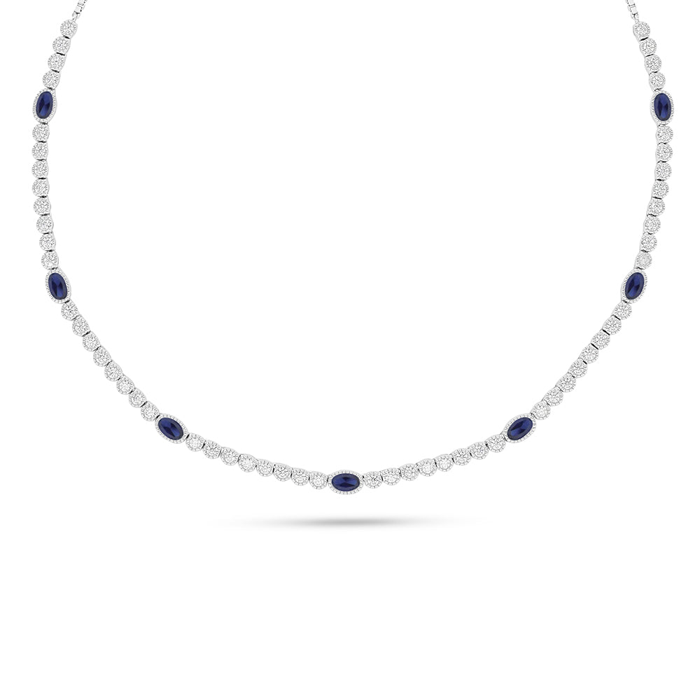 Sterling Silver 925 Necklace Rhodium Plated Embedded With Sapphire Corundum And White Zircon