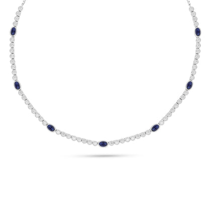 Sterling Silver 925 Necklace Rhodium Plated Embedded With Sapphire Corundum And White Zircon
