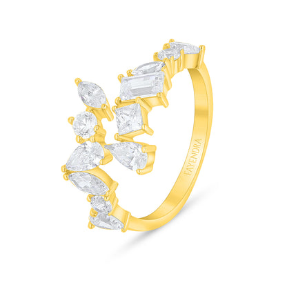 Sterling Silver 925 Ring Golden Plated Embedded With White Zircon