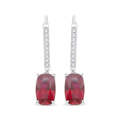 Sterling Silver 925 Earring Rhodium Plated Embedded With Ruby Corundum And White Zircon