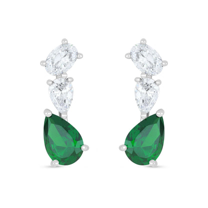 Sterling Silver 925 Earring Rhodium Plated Embedded With Emerald Zircon And White Zircon