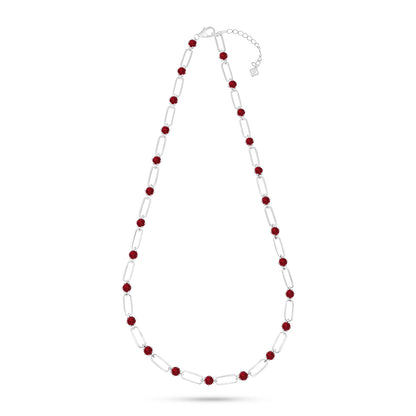 Sterling Silver 925 Necklace Rhodium Plated Embedded With Ruby Corundum