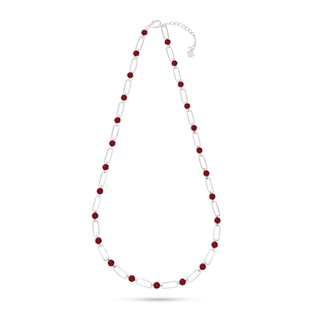 Sterling Silver 925 Necklace Rhodium Plated Embedded With Ruby Corundum