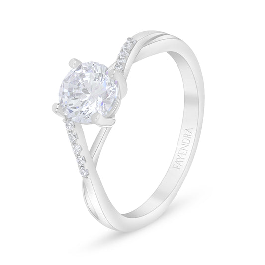 خاتم من الفضة الخالصة عيار 925 مطلي روديوم مرصع فص ابيض