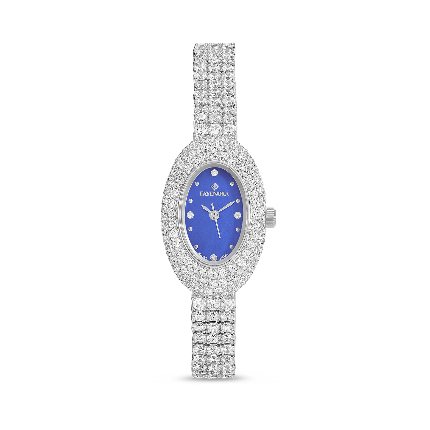 Stainless Steel 316L Watch Silver Color Embedded With White Zircon - BLUE MOP DIAL