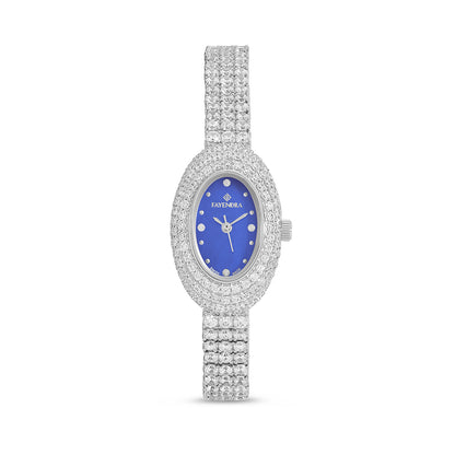 Stainless Steel 316L Watch Silver Color Embedded With White Zircon - BLUE MOP DIAL