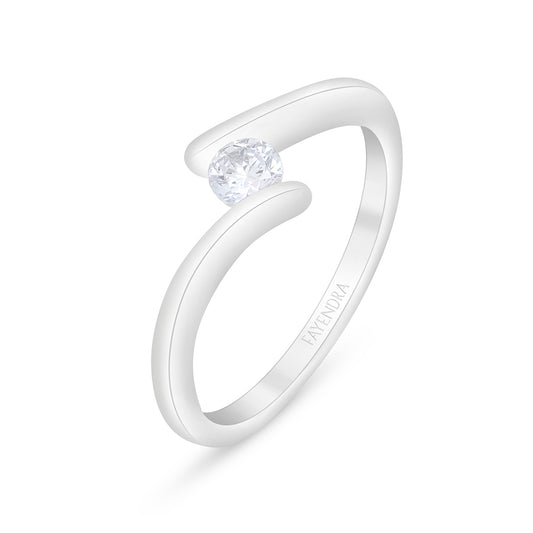 خاتم من الفضة الخالصة عيار 925 مطلي روديوم مرصع فص ابيض