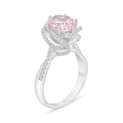 Sterling Silver 925 Ring Rhodium Plated Embedded With Pink Zircon And White Zircon