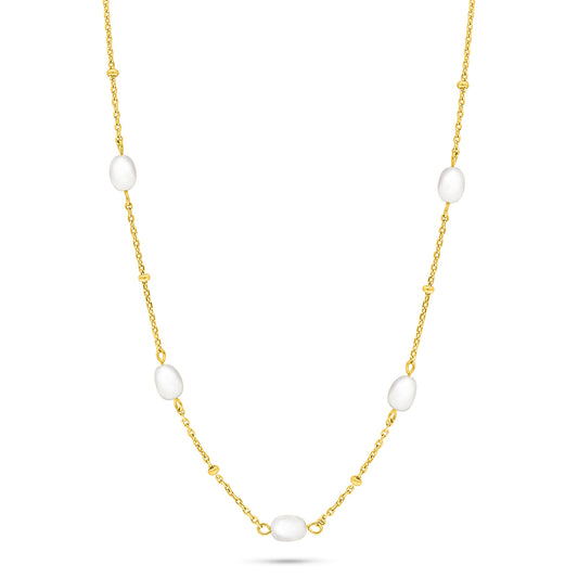 Sterling Silver 925 Necklace Golden Plated Embedded With Natural White Pearl