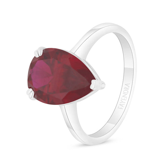 Sterling Silver 925 Ring Rhodium Plated Embedded With Ruby Corundum