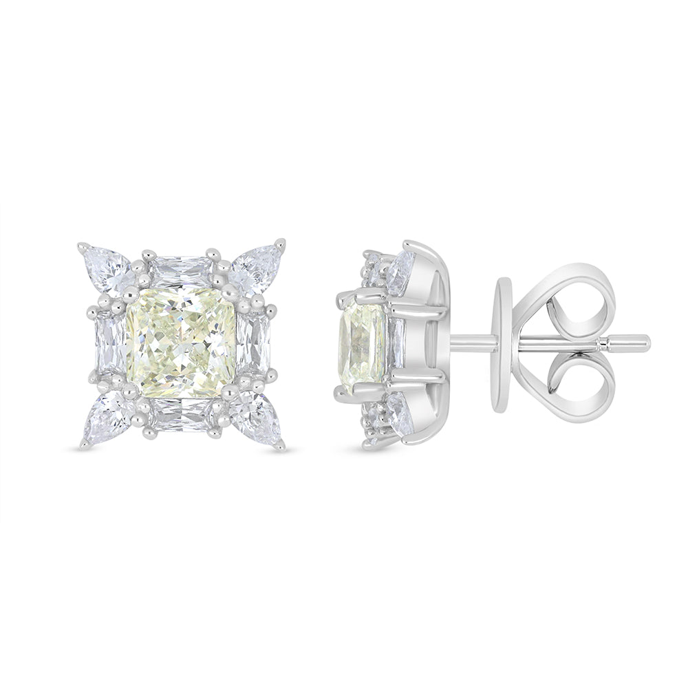 Sterling Silver 925 Earring Rhodium Plated Embedded With Diamond Zircon And White Zircon
