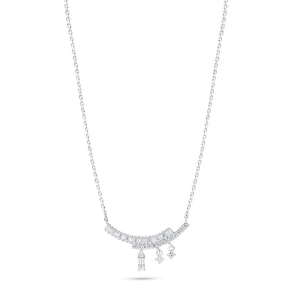 Sterling Silver 925 Necklace Rhodium Plated Embedded With White Zircon