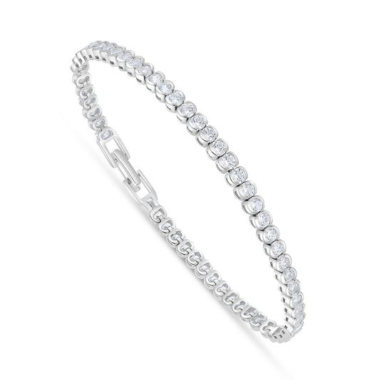 Sterling Silver 925 Bracelet Rhodium Plated Embedded With White Zircon