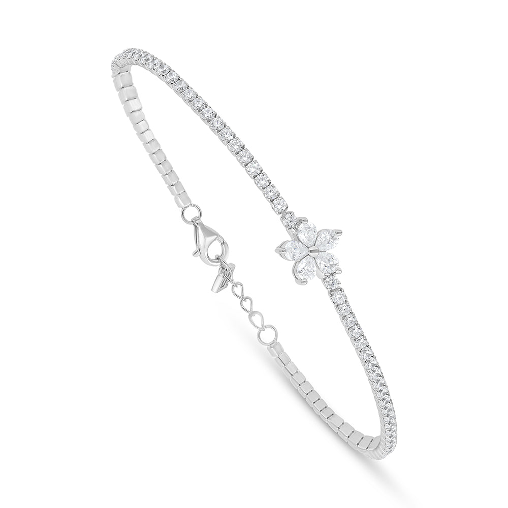 اسورة من الفضة الخالصة عيار 925 مطلية روديوم مرصعة فص ابيض