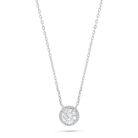 Sterling Silver 925 Necklace Rhodium Plated Embedded With White Zircon