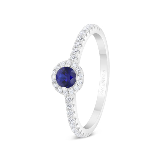 Sterling Silver 925 Ring Rhodium Plated Embedded With Sapphire Corundum And White CZ