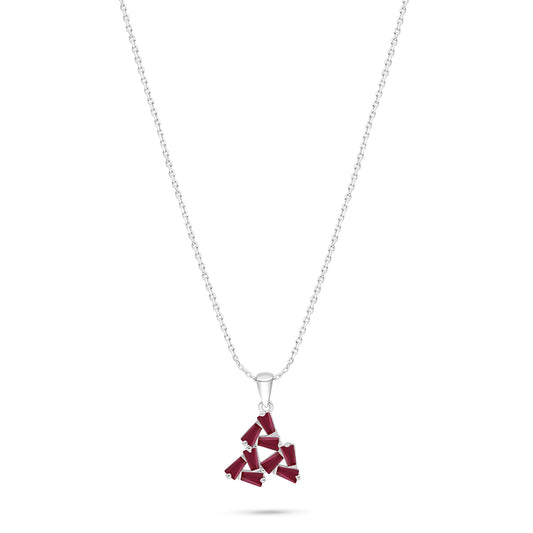 Sterling Silver 925 Necklace Rhodium Plated Embedded With Ruby Corundum