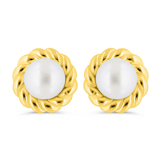 Sterling Silver 925 Earring Golden Plated Embedded With White Shell Pearl